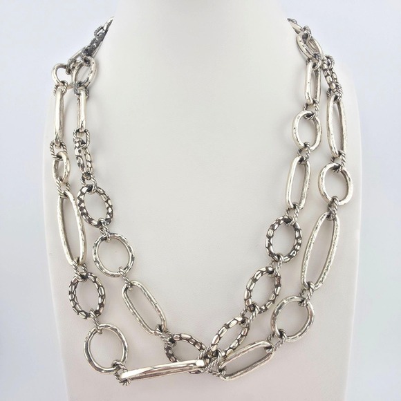 Brighton Jewelry - BRIGHTON 'Pebble' Long / Layer Necklace Hammered Oversized Link Silver Plate 38"